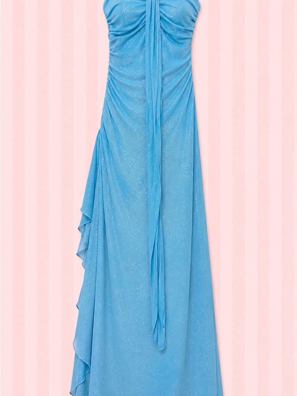 Vintage City Triangles Blue Glitter Strapless Maxi Dress Y2K Formal Gown Size M